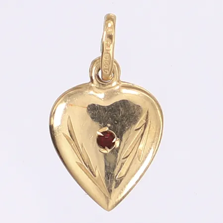 Hänge hjärta med röd sten, 22x12mm, bucklig, 18K Vikt: 1,4 g