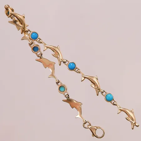 Armband med turkoser, 20,5cm, bredd: 8,6mm, 14K 12,1g.