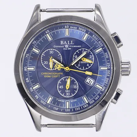 Herrur Ball Railroader, Ø40mm, quartz, kronograf, datum, ref CM1011C, serienummer 2041128, defekt läderband med originalspänne, smärre slitage på boett, går ej i behov av batteribyte