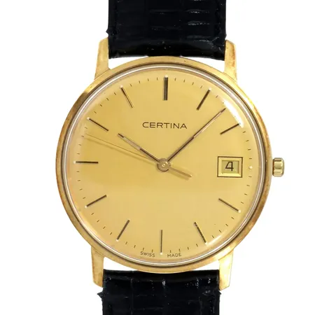 Herrur Certina, 14K guld, Ø33,5 mm, gravyr: företag 10 år, quartz - behov av nytt batteri, boettnummer EOL 115.9299.65, originalbox med åldersslitage, original skinnband och spänne, fint skick Vikt: 0 g