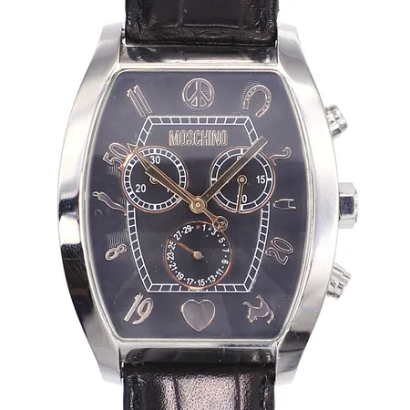 Herrur Moschino Vent'age, Ø36mm, quartz, kronograf, datum, 77 51 905 025-60430, slitet läderband original, går ej i behov av batteribyte