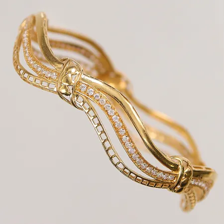 Armring, vita stenar, Ø65mm, bredd: 9,8mm, 18K, 19,8g.