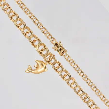 Collier Bismarck, 51cm, doserad bredd 3,7-7mm, hänge delfin längd 20mm, 18K Vikt: 19,1 g