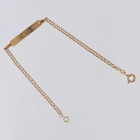 Armband Bismarck med gravyrbricka, ca 14,5cm, bredd 2-3,5mm, gravyr. 9K  Vikt: 1 g
