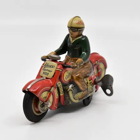 Leksaksmotorcykel Schuco, Curvo 1000, ca 9x12cm, uppdragningsmekanik fungerar ej