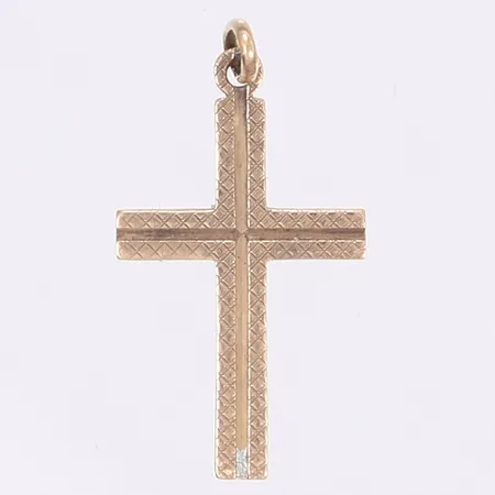 Hänge kors, längd inkl ögla 28mm, bredd 13mm, 14K, gravyr Vikt: 1 g