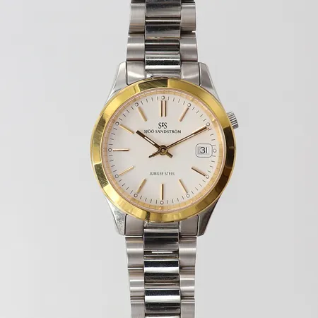 Damur, Sjöö Sandström Jubilee steel Lady, 32mm, quartz, stål, datum, refnr 713, snr SS-1332-1, stålarmband, extra länkar, manual, box, ytterkartong. 