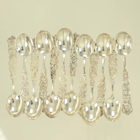 12 moccaskedar, 102mm, stämplade GAB, 127g, 830/1000-delar silver.