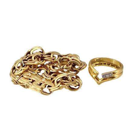 Diverse smycken, 18K guld - 29,0g, 20K guld - 6,7g, slitage och gravyrer