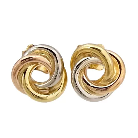 Örhängen Knutar, 18K guld, trefärgad modell, storlek 7,5 x 7,5 mm, originalploppar, fint skick Vikt: 2,2 g