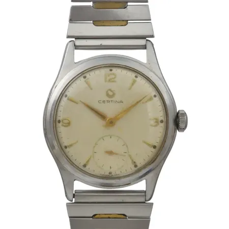 Vintage herrur Certina, stål, Ø34 mm, manuell - fullt fungerande, boettnummer 81101 3534673, liten sekundvisare, 60-tal, stållänk från citizen, bruksmärken