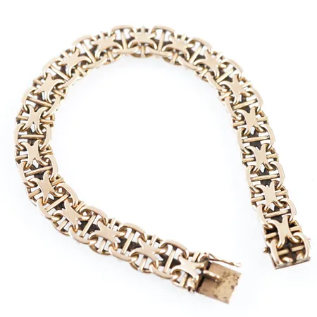Armband, x-länk m stav, 19cm, bredd 10mm, 18k, 1 säkerhesögla saknas Vikt: 30,5 g