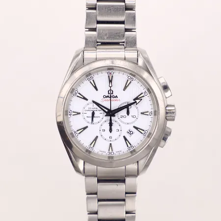 Herrur Omega Seamaster Aqua Terra Co-Axial Chronometer, Escapement, Ø44mm, stål, automat, kronograf, ref 231.10.44.50.04.001, serienr 78520698, cal 3313, vit urtavla, datum, repor på boett, nagg på safirglas, cert Klockmäster 2012, stålarmband med viklås, en extra länkbit, pictogram, korthållare, inga övriga tillbehör