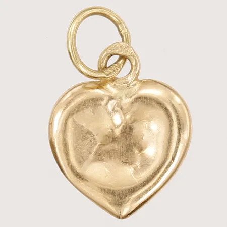 Hänge i form av ett hjärta, ihålig, höjd inkl. ögla: 13mm, bredd: 10mm, bruksslitage, bucklig, 18K guld.  Vikt: 0,5 g