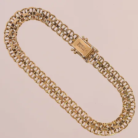 Armband, X-länk med stav, 19cm, bredd 6,7mm, 18K , 10,4g.