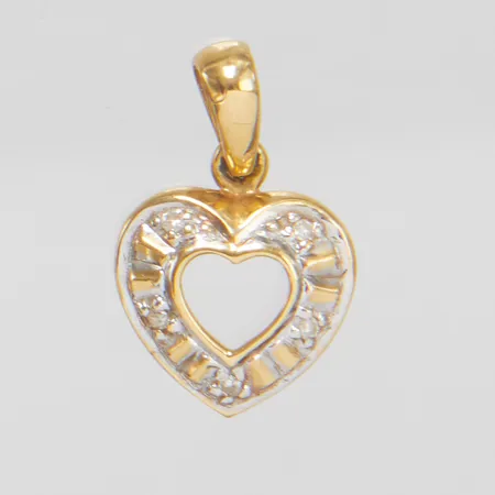 Hänge hjärta, diamanter 5 x ca 0,005ct, längd ca 15mm inkl ögla, tvåfärgad, 18K Vikt: 0,6 g