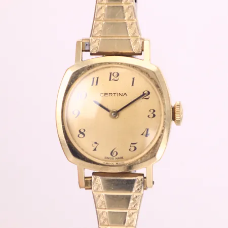 Damur Certina, 14K, manuell, 21mm, boettnr: 800 3016 65, förgyllt flexiband, defekt länkbit, inga tillbehör 