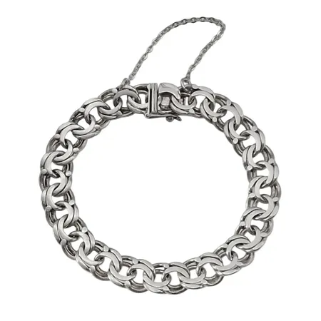 Armband Bismarck, silver, inre mått 18,0 cm, bredd 10 mm, tillverkar SSÄ Stockholm, säkerhetskedja Vikt: 26,9 g