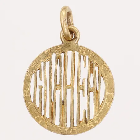 Hänge, höjd inkl. ögla: 24mm, Ø17mm, 14K guld.  Vikt: 2,3 g