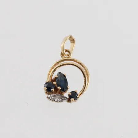 Hänge med safirer och en liten diamant, höjd utan ögla ca 12mm, 18k Vikt: 1,1 g