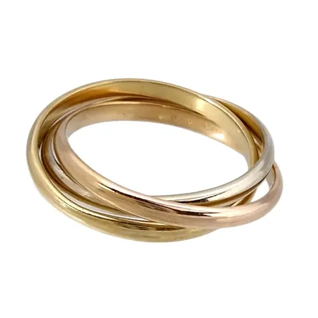 Ring, 18K guld, tredelad modell i rött, gult och vitt guld, Ø18¼ mm, varje ring är 2 mm bred Vikt: 5,1 g