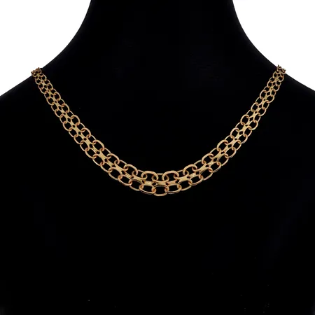 Halskedja X-länk, 18K guld, doserad modell, N S E Guldvaru Aktiebolag, Köping, svensk kontrollstämpel, längd knäppt 44,0 cm, bredd 5-10 mm, fint skick Vikt: 17,3 g