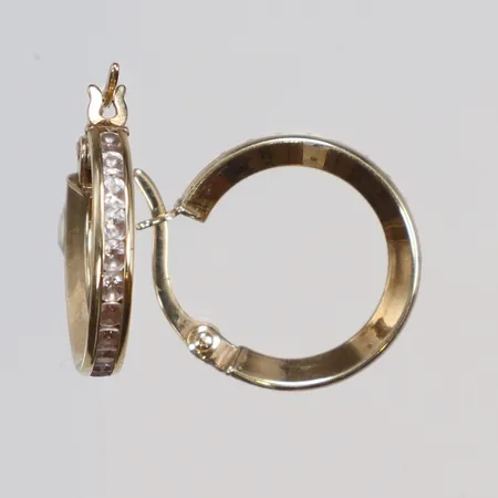 Ett par örhängen, creoler med vita stenar, Ø15mm, 9K Vikt: 1,5 g