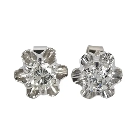 Diamantörhängen, 18K vitguld, Diamanter 2 x 0,10ct, örhängenas diameter 5,5 mm, originalploppar med tillverkare Guldvaruaktiebolaget G. Dahlgren & Co Ab (Gd&Co), fint skick Vikt: 1,3 g