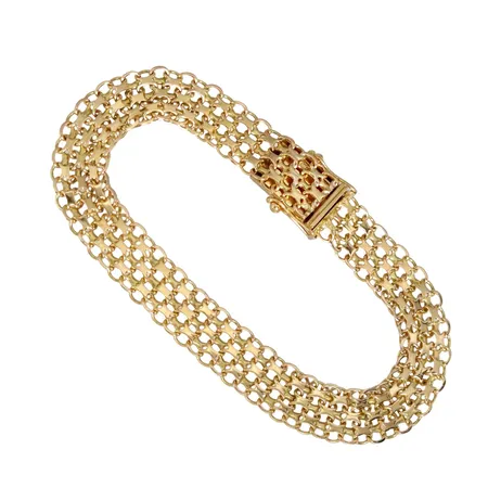 Armband X-länk, 18K guld, Bengt Hallberg Guldsmeds AB (CFG), Köping, svensk kontrollstämpel, längd knäppt 18 cm, bredd 9 mm, fint skick Vikt: 12 g