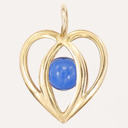 Hänge i form av ett hjärta med blå sten , höjd: 17mm, bredd: 13mm, GFAB, 18K guld.  Vikt: 1 g