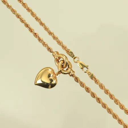 Halsband, cordell med integrerat hjärta, längd 45cm, bredd 3-25mm, 18K, 10g Vikt: 10 g