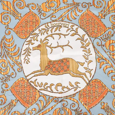 Scarf, Hermes Hourvari, designer Henri dÓrigny 1972, ca 86x88cm, fläckar