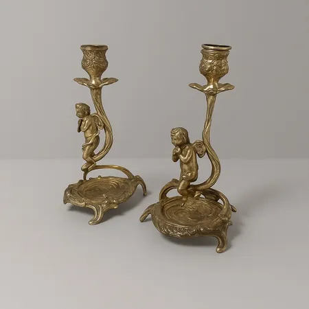 Ljusstakar, ett par, nysilver, skador finns, 18cm Vikt: 0 g