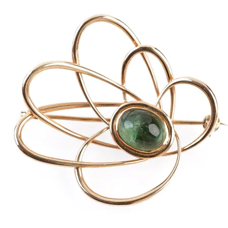 Brosch m grön sten, 40mm x 40mm, 18k Vikt: 8,5 g
