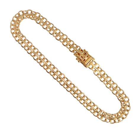 Armband X-länk, 18K guld, Esto Ab Guldvarufirman (FE), Stockholm, svensk kontrollstämpel, längd knäppt 22,0 cm (obs. lång modell), bredd 6 mm, fint skick Vikt: 11,8 g