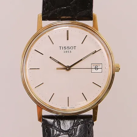 Herrur Tissot Quartz, går ej, 18K, graverad boett, Ø33,6mm, läderband, 