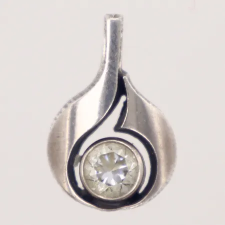 Hänge med vit sten, Karl Laine, längd 16,9mm, bredd 11,2mm, silver 830/1000 Vikt: 1,6 g
