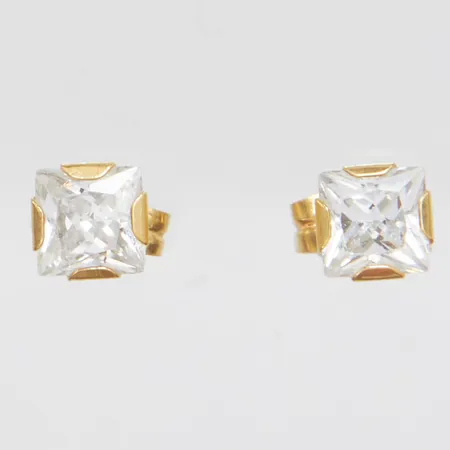 Ett par örhängen, vita stenar, ca 4,2x4,2mm, 18K, 0,7g. 