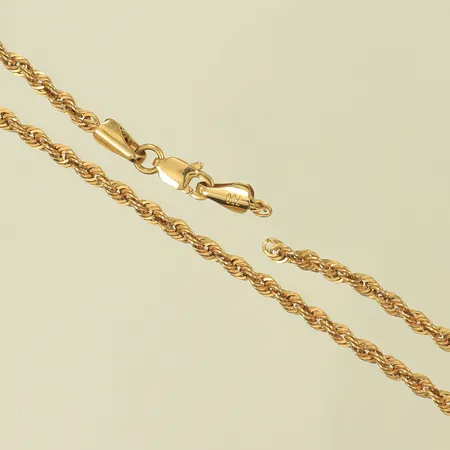 Halskedja, cordell, längd 46,5cm, bredd 3mm, trasig kedja, 18K, 3,2g Vikt: 3,2 g
