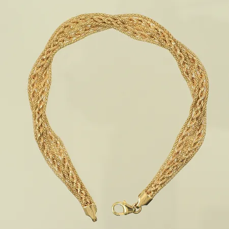 Armband, flätat, längd 19cm, bredd 9mm, 14K, 6,1g Vikt: 6,1 g