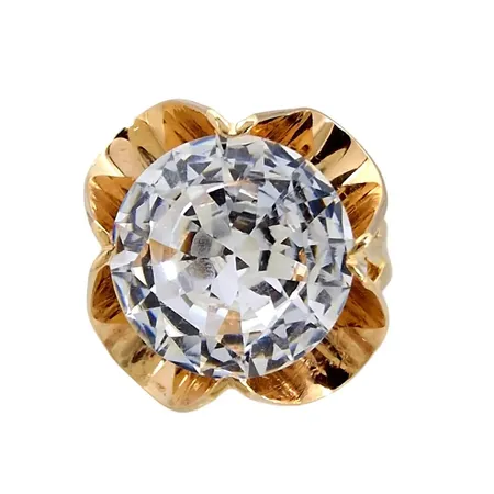Ring, 18K guld, Bergkristall Ø 12 mm, tillverkarstämpel NUGA, svensk kontrollstämpel, Ø16¾ mm, bredd 1,5-17 mm, sten utan anmärkning, fint skick Vikt: 6,9 g