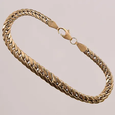 Armband, doserad pansar, 19,5cm, bredd: 4,8-7,7mm, ihåliga länkar, skadat lås, 18K, 8,1g.