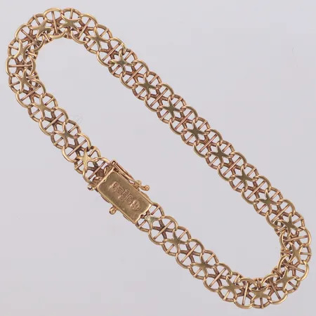 Armband X-länk med stav, längd 20,5cm, bredd 7,5mm, defekt lås, saknar en låsåtta, 18K  Vikt: 12,2 g