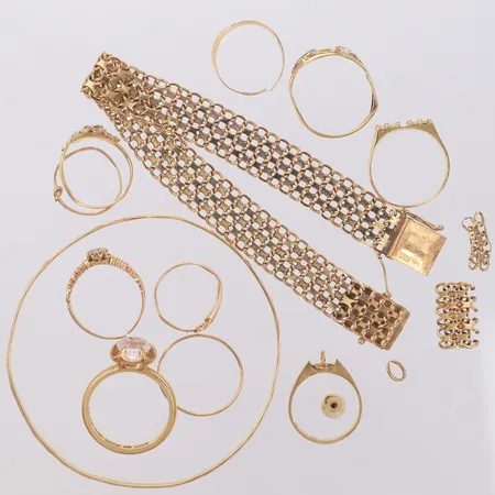 Diverse guld, med stenar, defekt, 18K  Vikt: 45,3 g