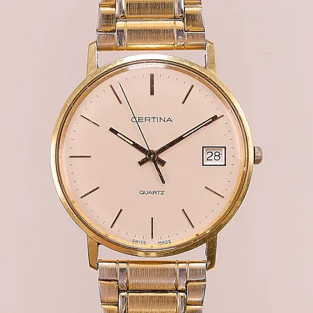 Herrur Certina Quartz, går ej, Ø33,5g, oädel länk, 18K bruttovikt 54,3g.