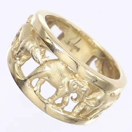 Ring, genombruten dekor i form av djur, stl 18¼, bredd 8-13mm, 14K  Vikt: 9,8 g
