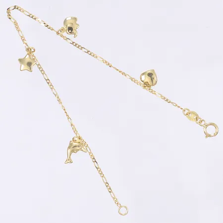 Armband med berlocker, 15,5cm, bredd 1mm, 18K Vikt: 1,1 g