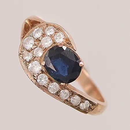 Ring, blå och vita stenar, Ø17½, bredd: 2,3-9,7mm, 8K, 3,1g.