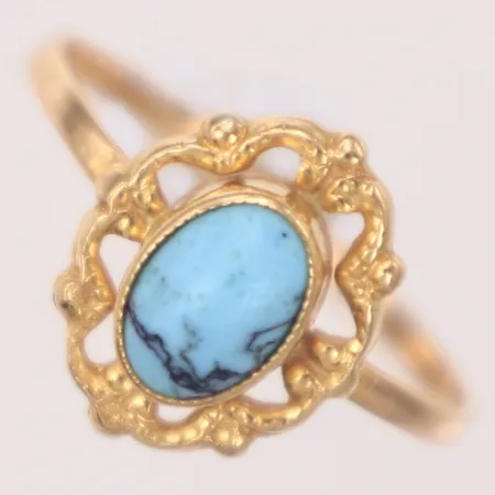 Ring med turkos sten, stl 17, bredd 1,2-12,5mm, skev, 18K Vikt: 1,6 g