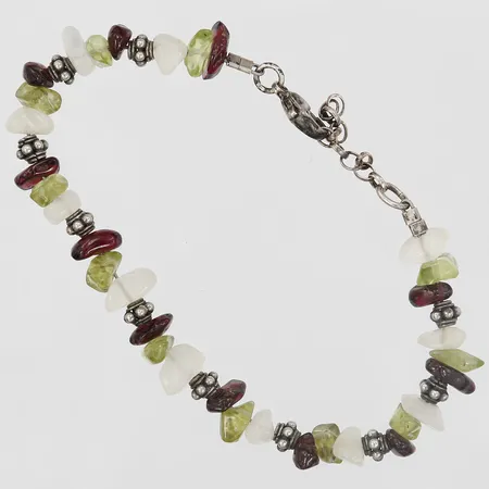 Armband med olikfärgade stenar, justerbar, längd: 17,5- 20,5cm, bredd: 8mm, bruksslitage, 925/1000 silver, bruttovikt: 11,5g. 